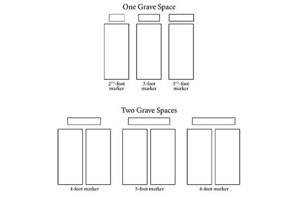a black and white drawing of a one grave space and two grave spaces .