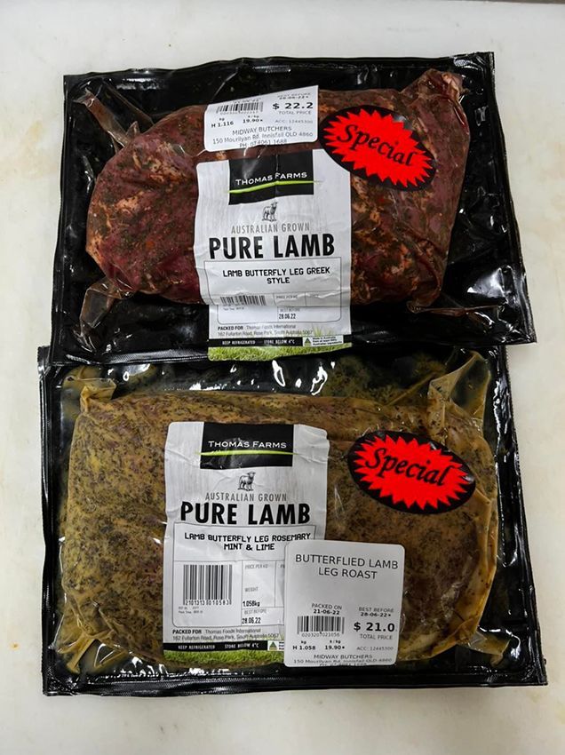 Two Packages of Pure Lamb with Special Stickers on Them — Midway Butchers in South Innisfail, QLD