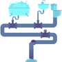 A cartoon illustration of a plumbing system with a bathtub , sink and toilet.