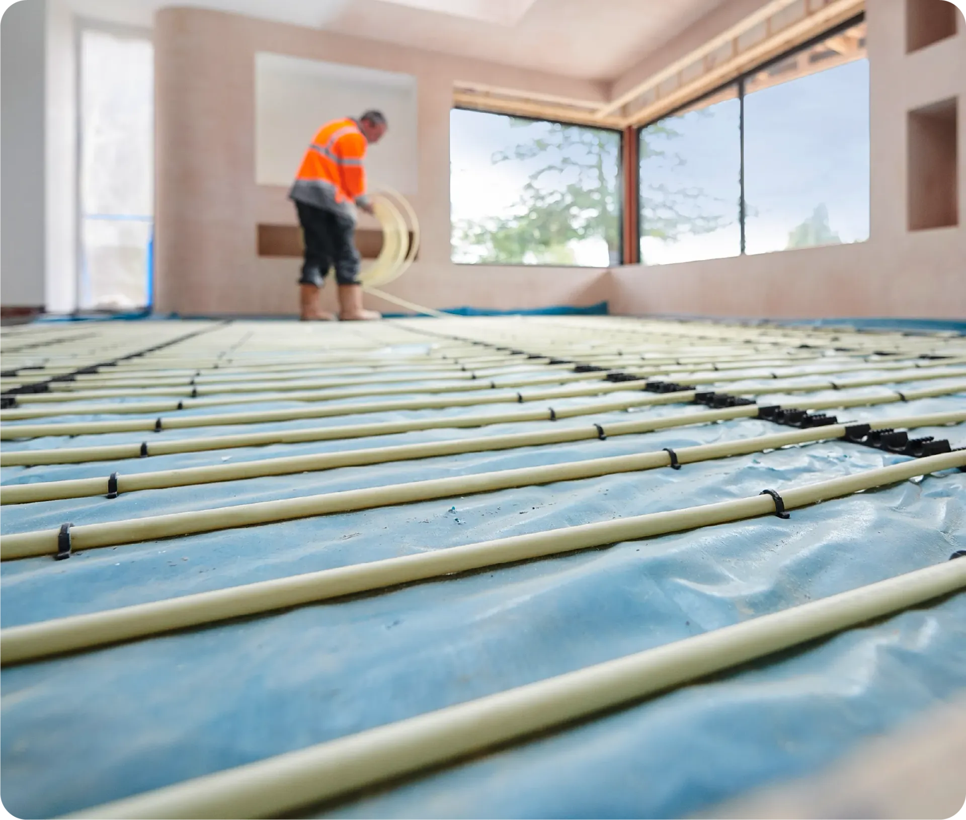 A picture of a house with a blue roof