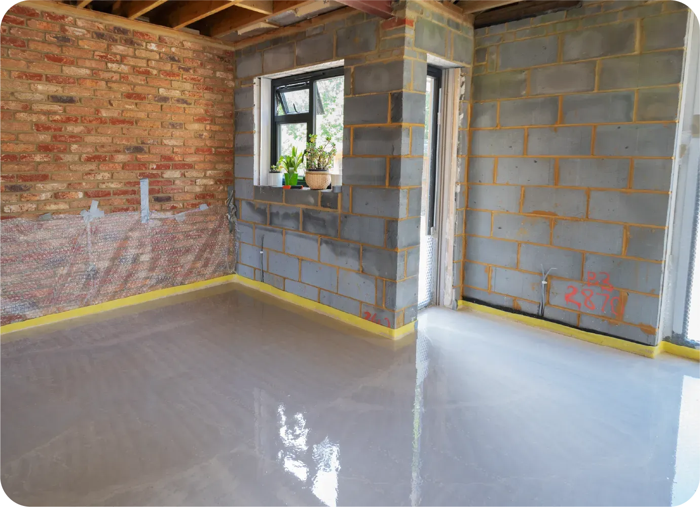 A picture of a wooden deck and a picture of a person cleaning a window