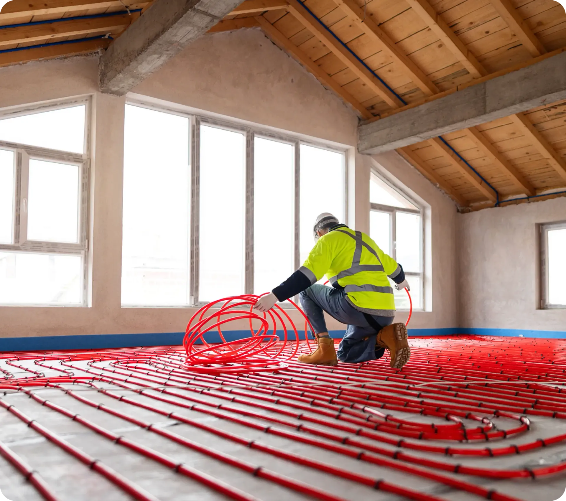 A picture of a house with a blue roof