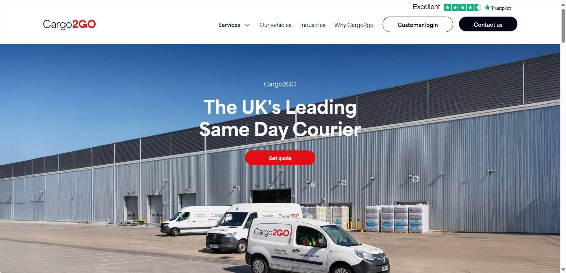 A screenshot of the uk 's leading same day courier website done by Orbit Haus a web design agency in Manchester 