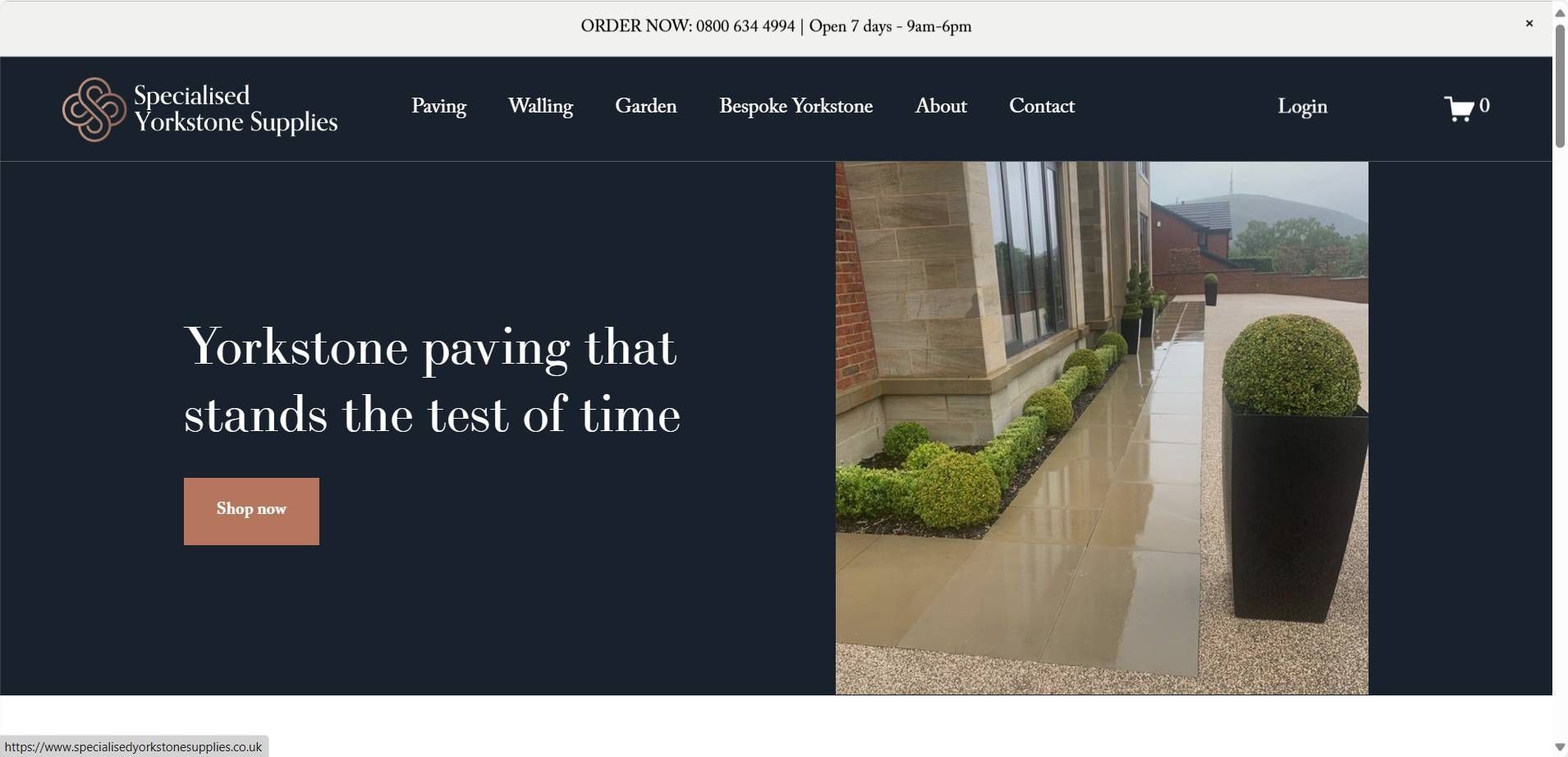 A screenshot of a website for yorkstone paving that stands the test of time.