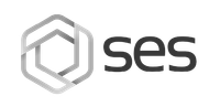A black and white logo for a company called ses.