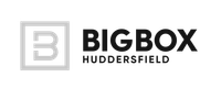A black and white logo for bigbox huddersfield.
