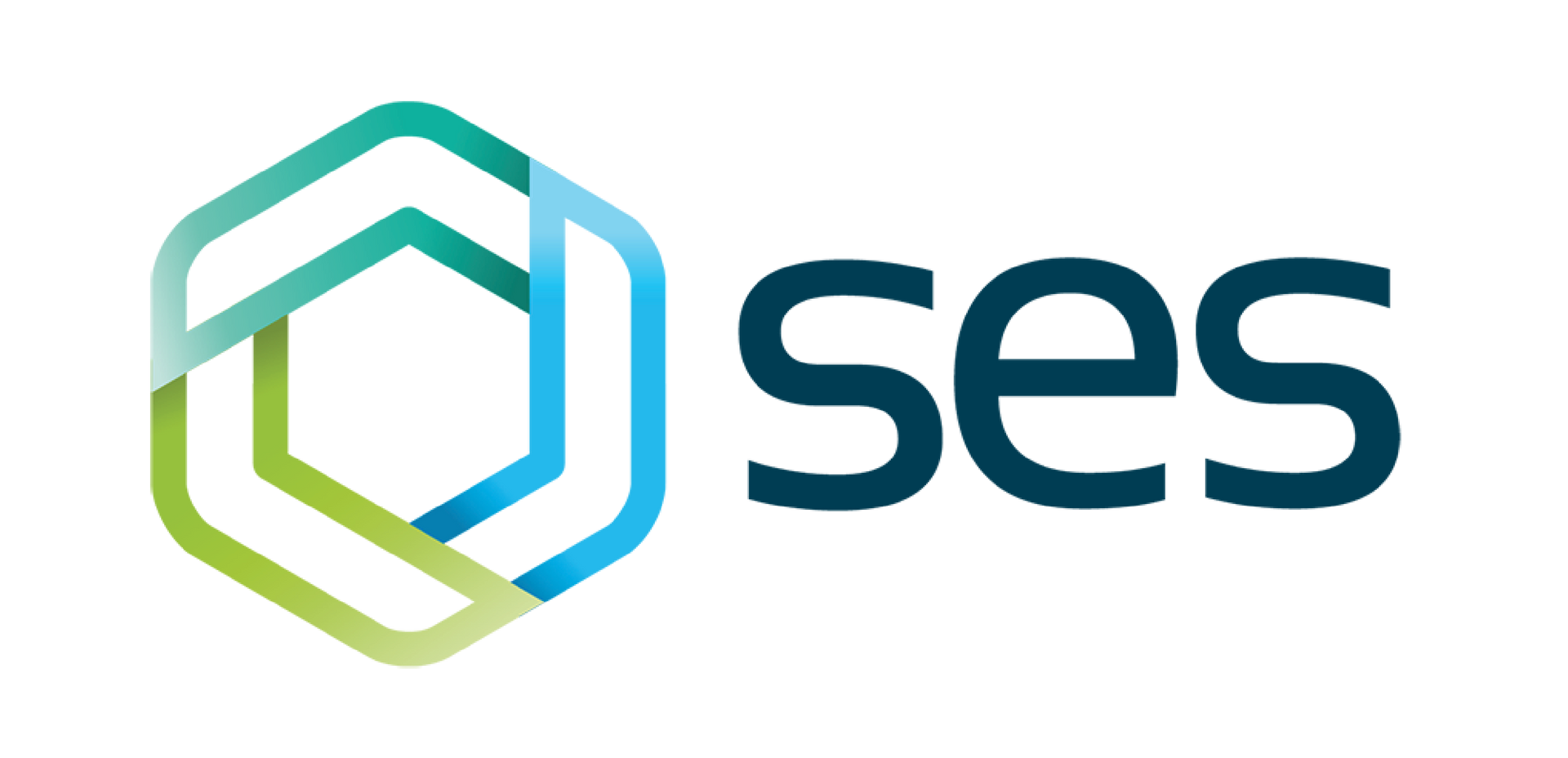 A logo for a company called ses with a hexagon in the middle.