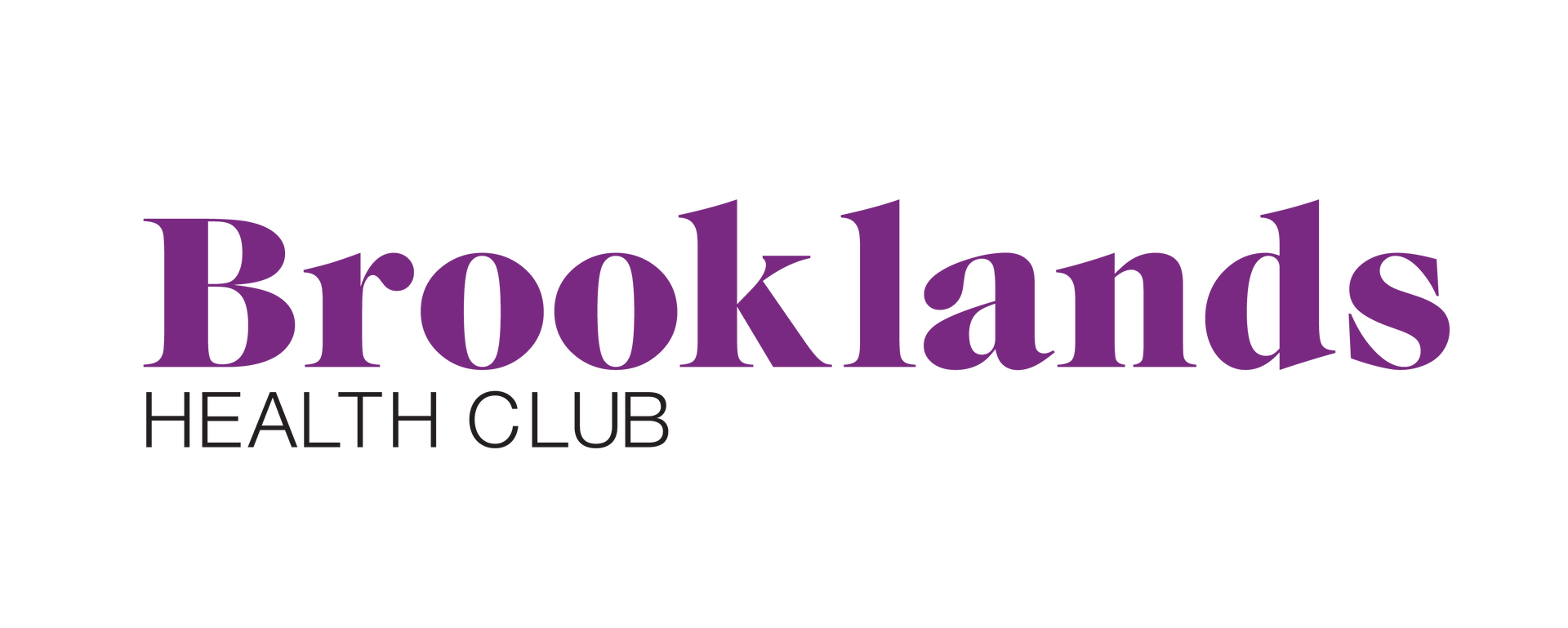 The logo for brooklands health club is purple and white.