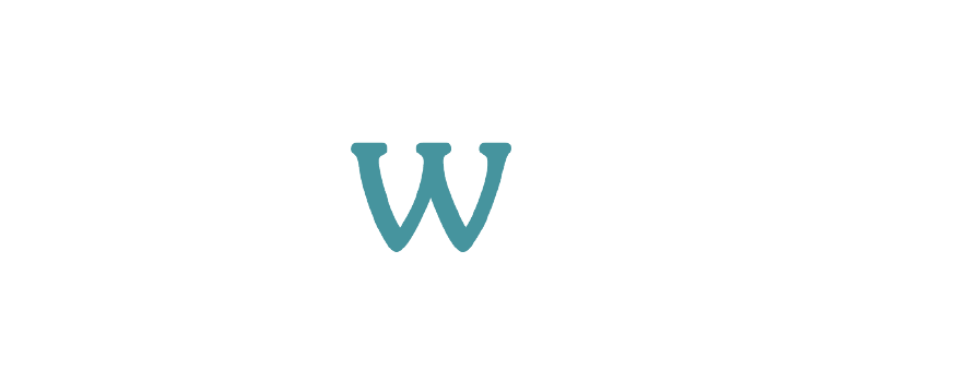 A blue letter w is on a white background.