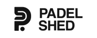 The padel shed logo is black and white and looks like a question mark.