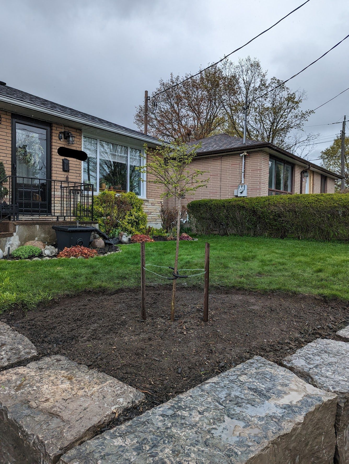Abortist cutting a log with a chainsaw in a yard.