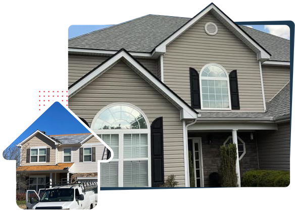 A house with a car parked in front of it