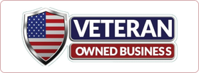 A veteran owned business logo with an american flag on it