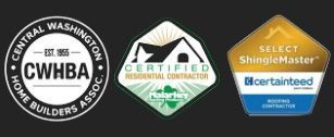 Three logos on a black background , one of which is a certified residential contractor.