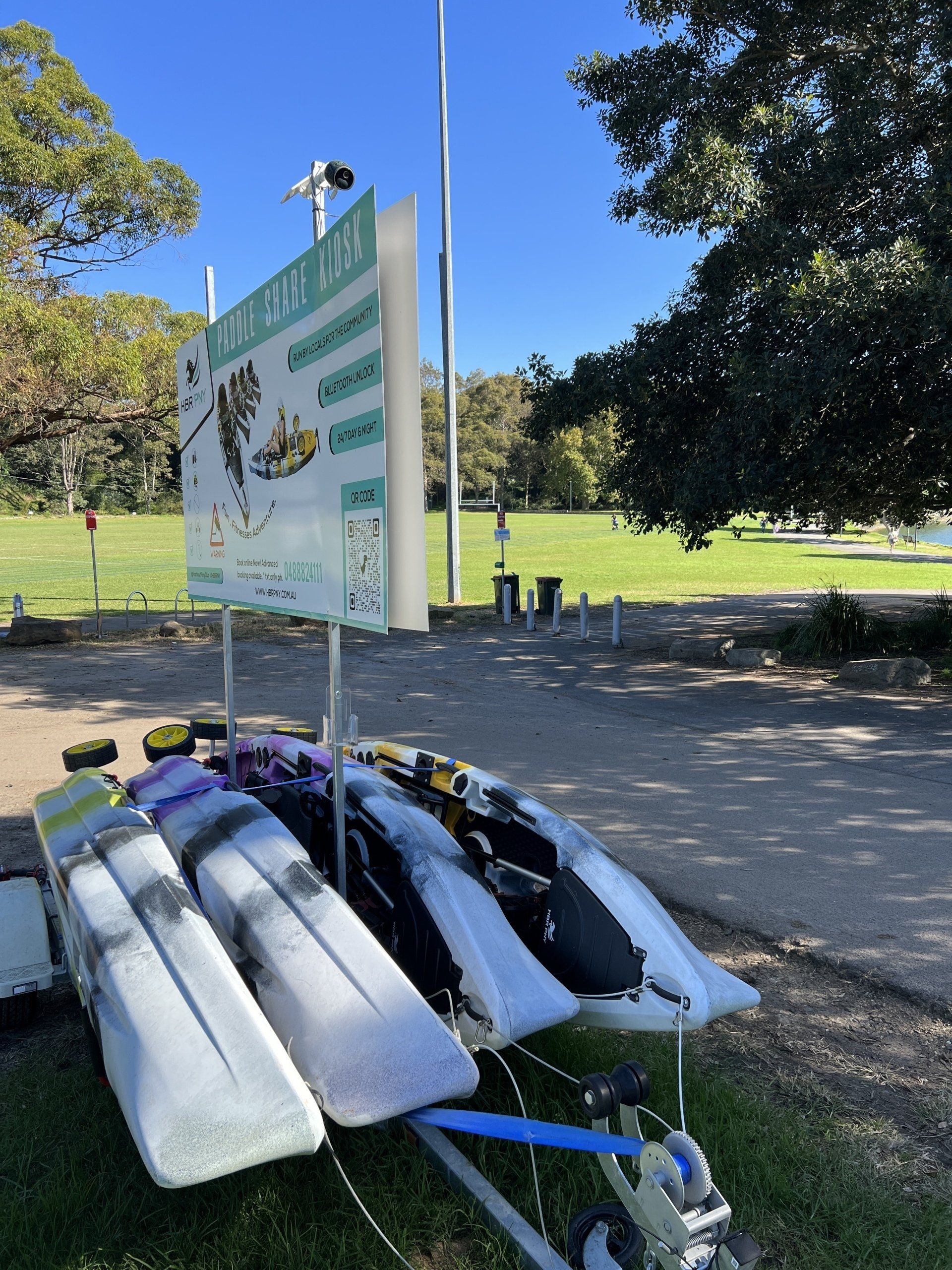 HBR PNY kayak set up on the trailer, ready to be launched into Sydney Harbour