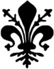 Una sagoma in bianco e nero di un giglio su uno sfondo bianco.