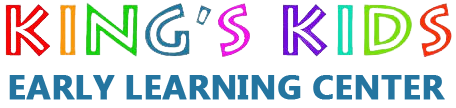 King's Kids Academy logo with colorful text over teal text, possibly for a school or program.