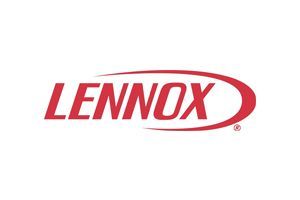 The lennox logo is red and white on a white background.