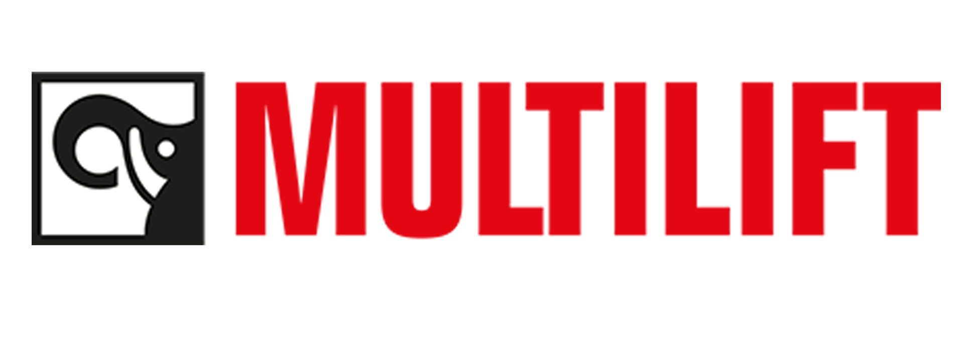 A red and black logo for multilift on a white background.