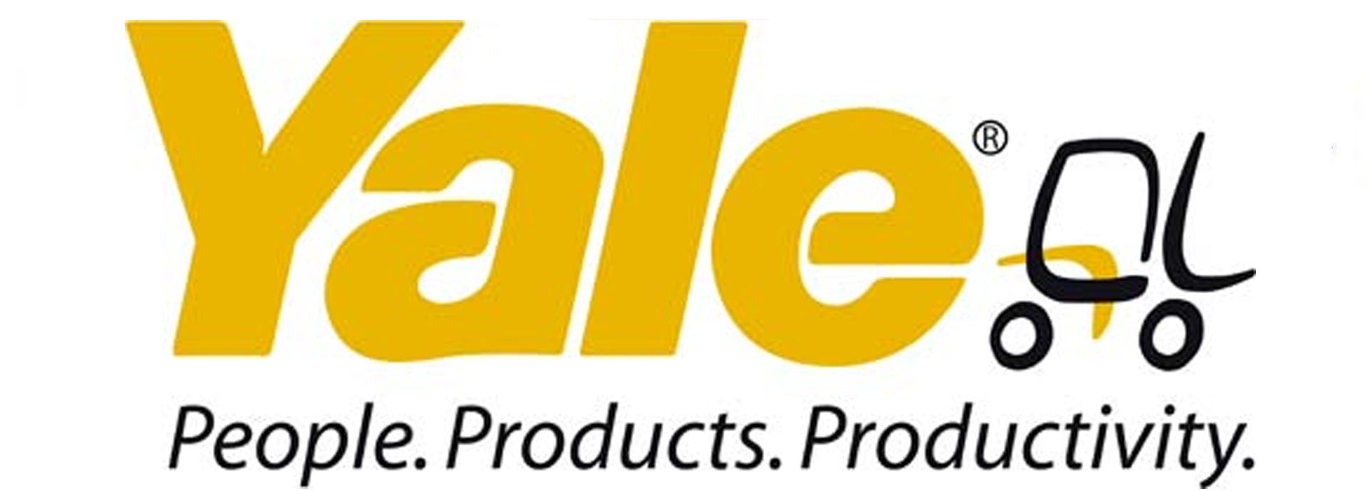 The yale logo is yellow and black and says people products productivity