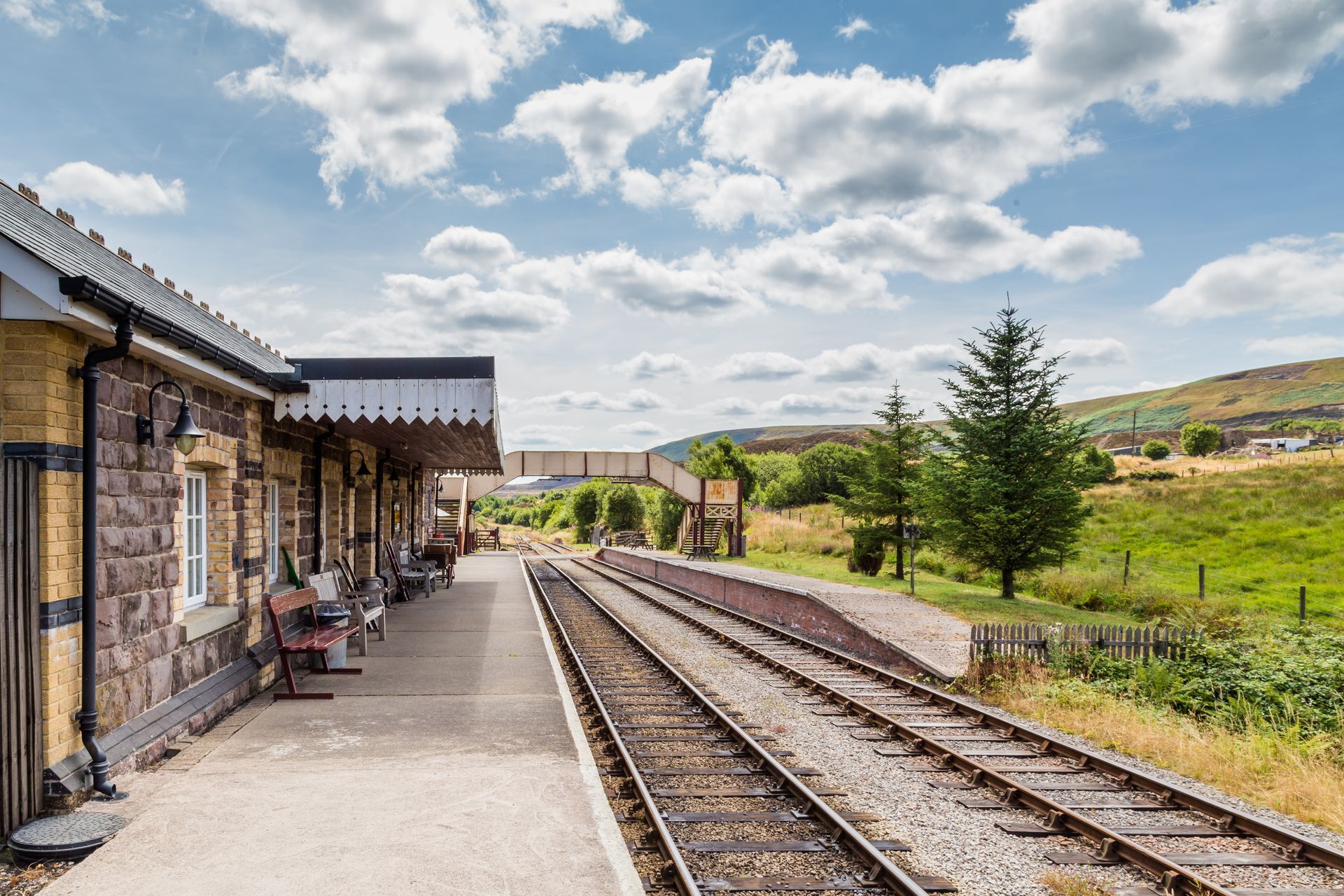Pontypool and Blaenavon Heritage Railway Station, Torfaen, Wales, United Kingdom. The train rides to BIg Pit National Coal museum and along Garn Lakes from Pontypool.
