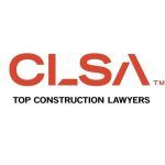 The logo for top construction lawyers is red and white.