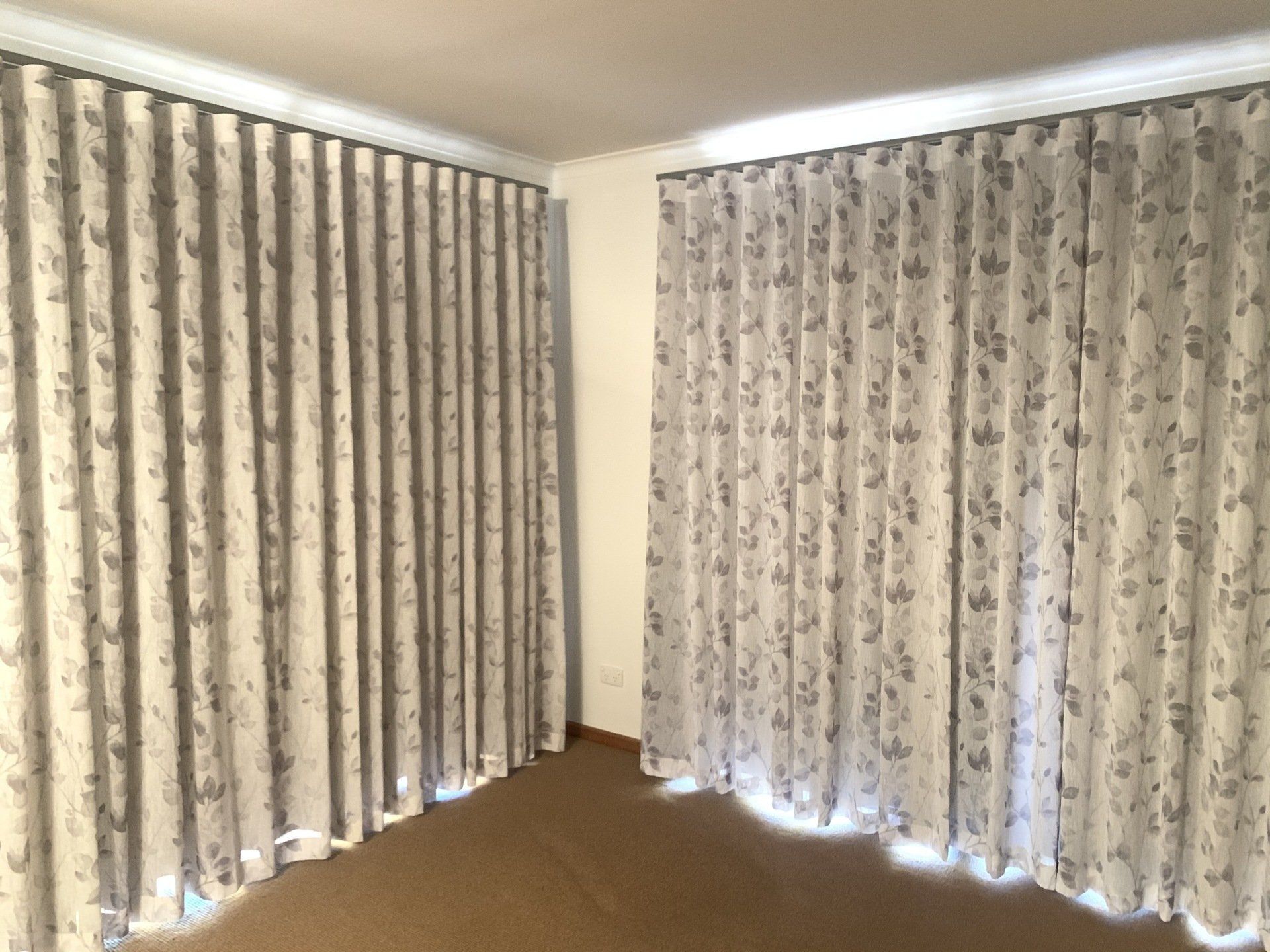 White Pattern Fabric Curtains — Blinds, Curtains And Shutters In Alice Springs, NT