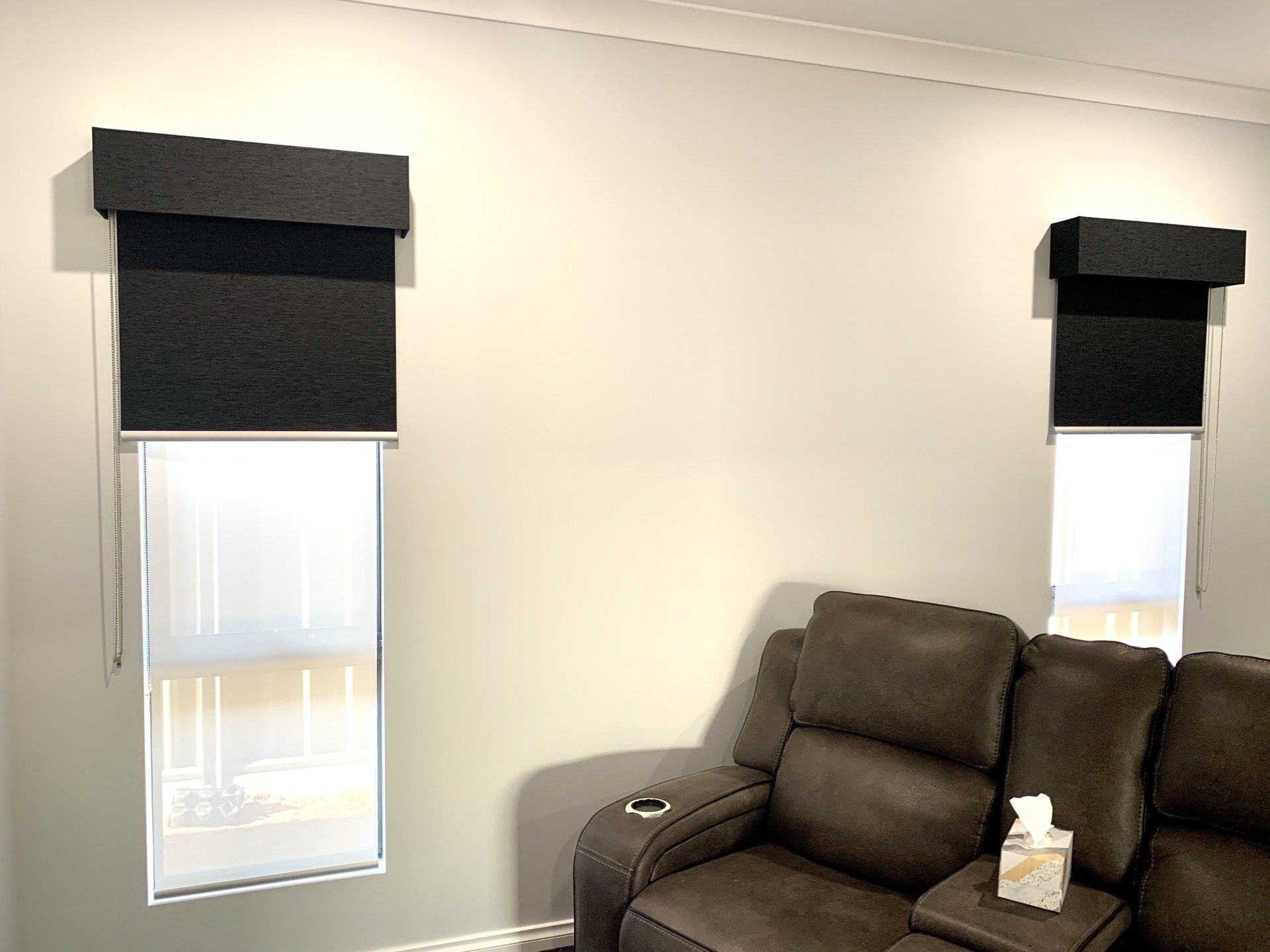 Two Black Roller Blinds With Cover — Blinds, Curtains And Shutters In Alice Springs, NT