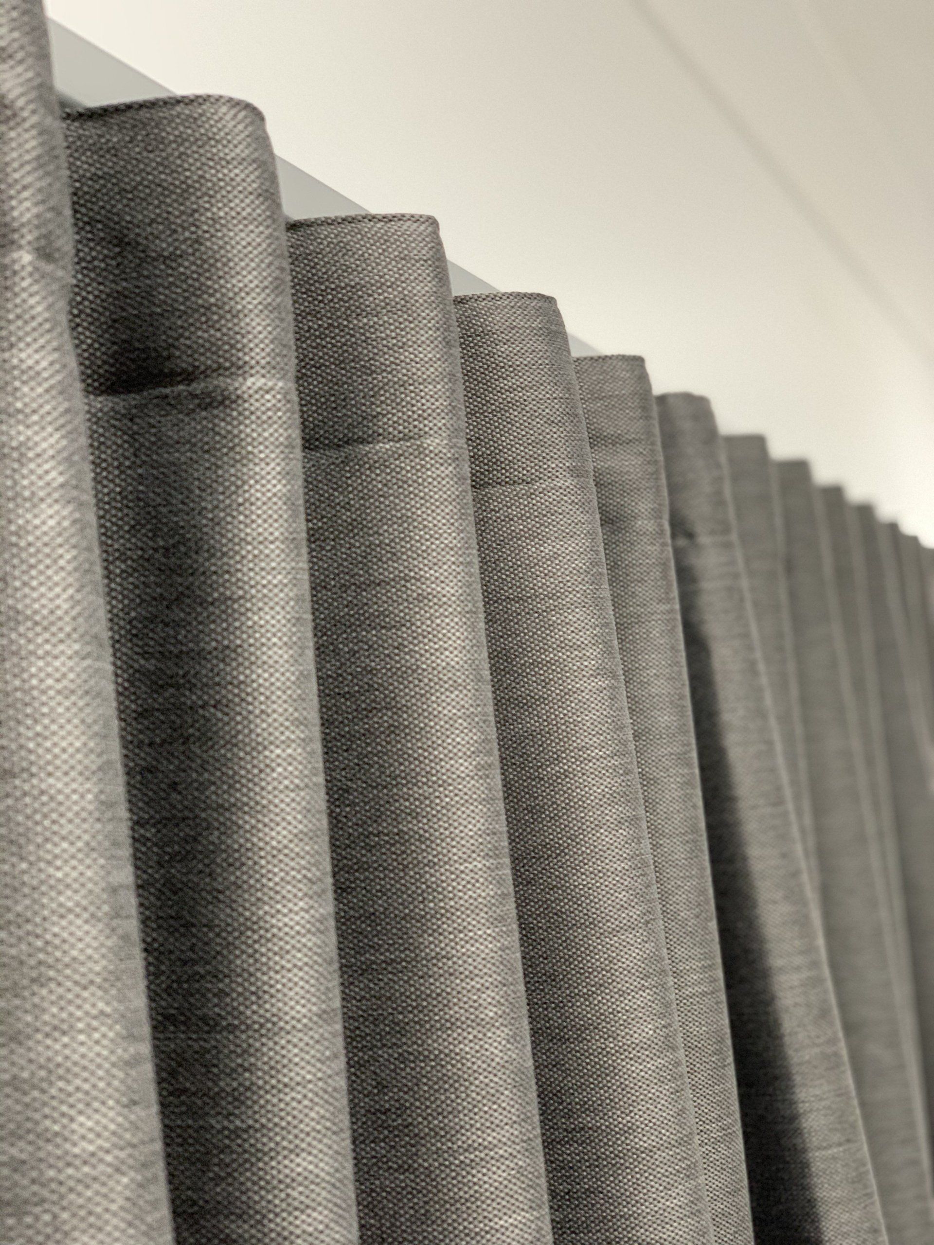 Closeup On Grey Fabric Curtains — Blinds, Curtains And Shutters In Alice Springs, NT
