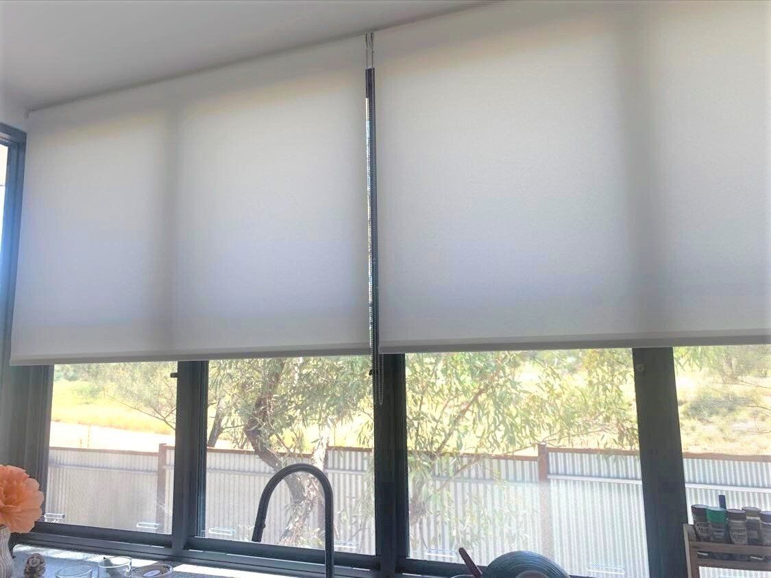 Internal White Roller Shade Over The Window — Blinds, Curtains And Shutters In Alice Springs, NT
