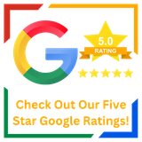 A google logo that says check out our five star google ratings