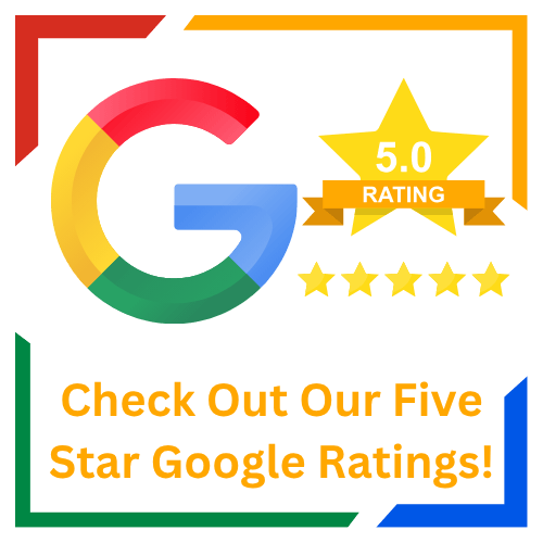 A google logo that says check out our five star google ratings