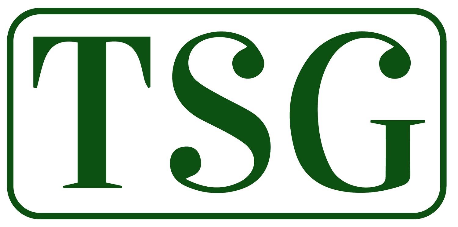 A green tsg logo on a white background.