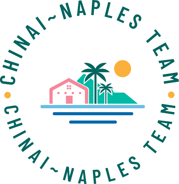 A logo for the chinai-naples team with a house and palm trees