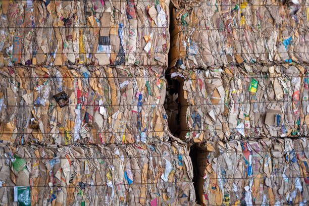 A pile of cardboard bales stacked on top of each other.