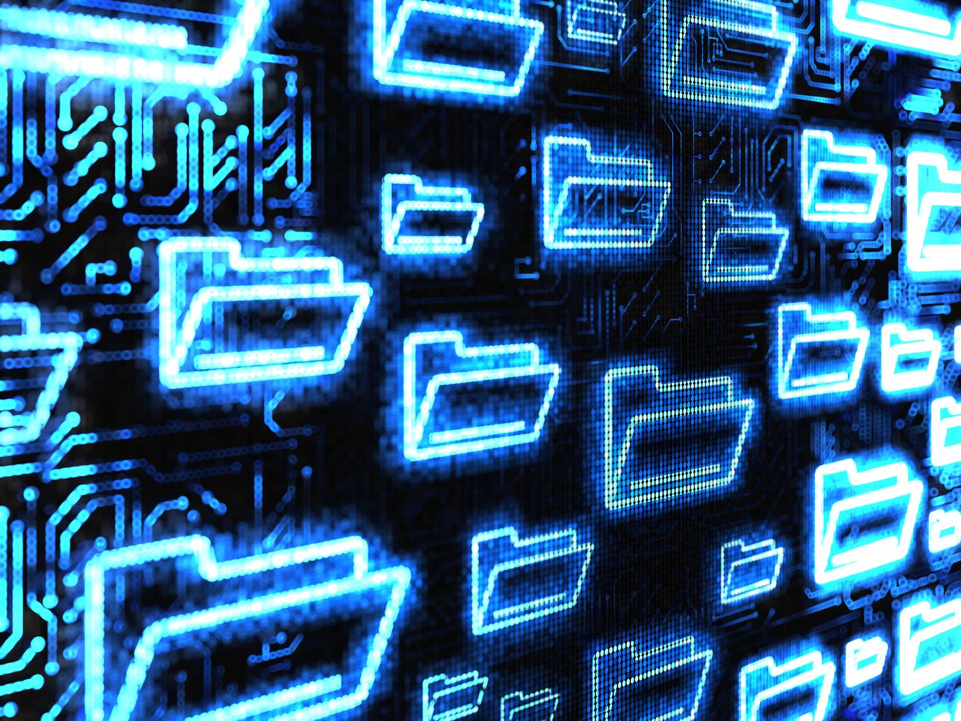 A bunch of folders are glowing in the dark