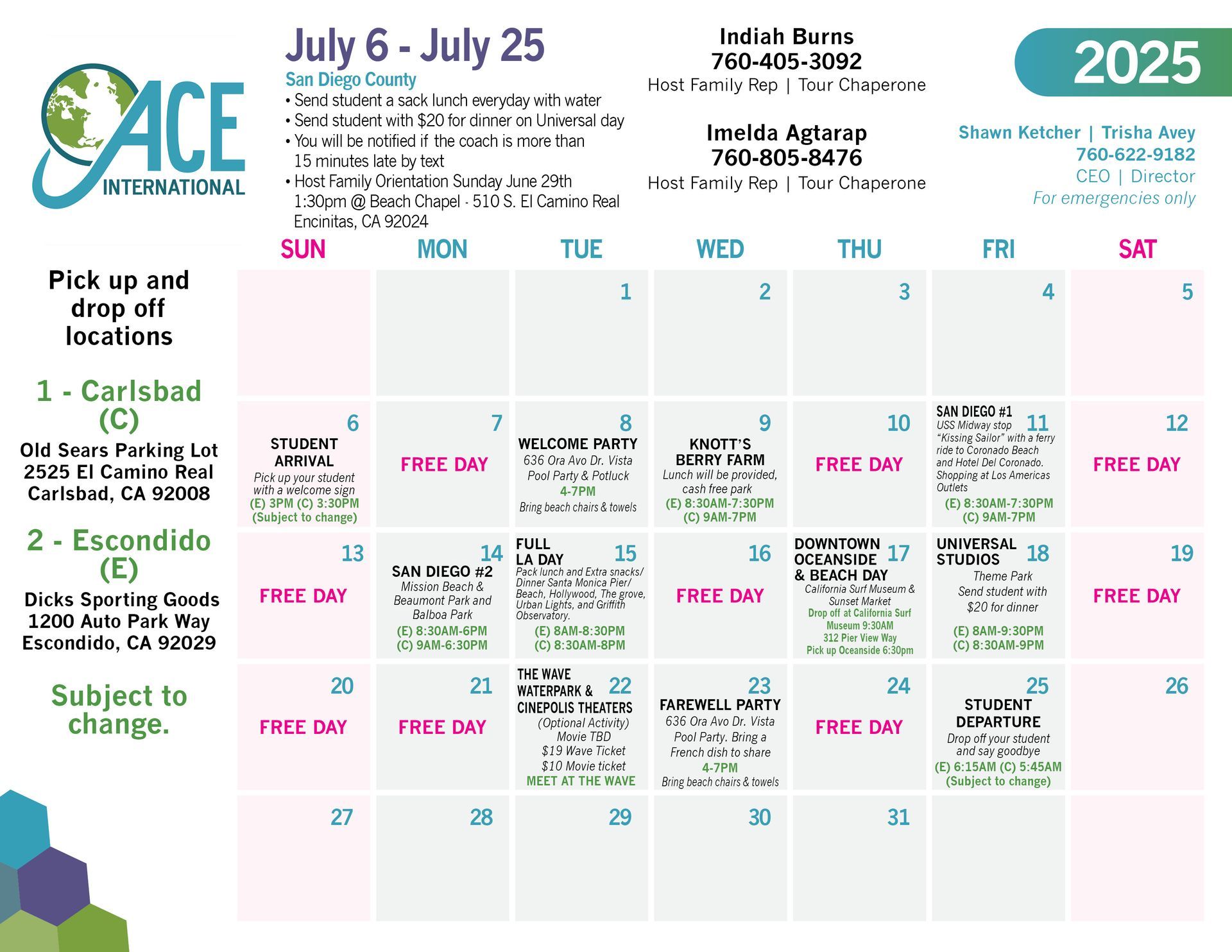 A calendar for july 6 - july 25 2025