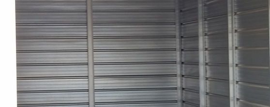 Metal storage container with multiple shelves for efficient organization.