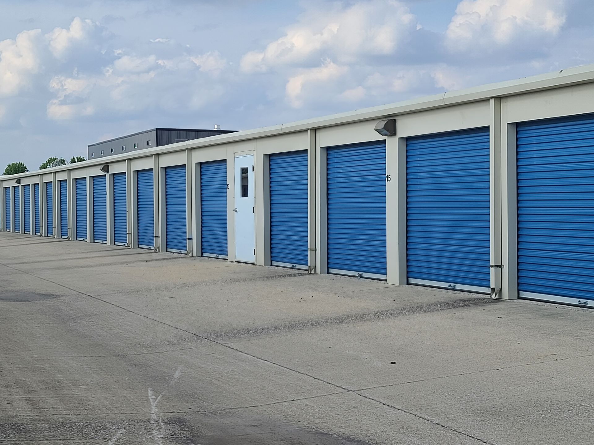 Commercial building with lined storage rooms