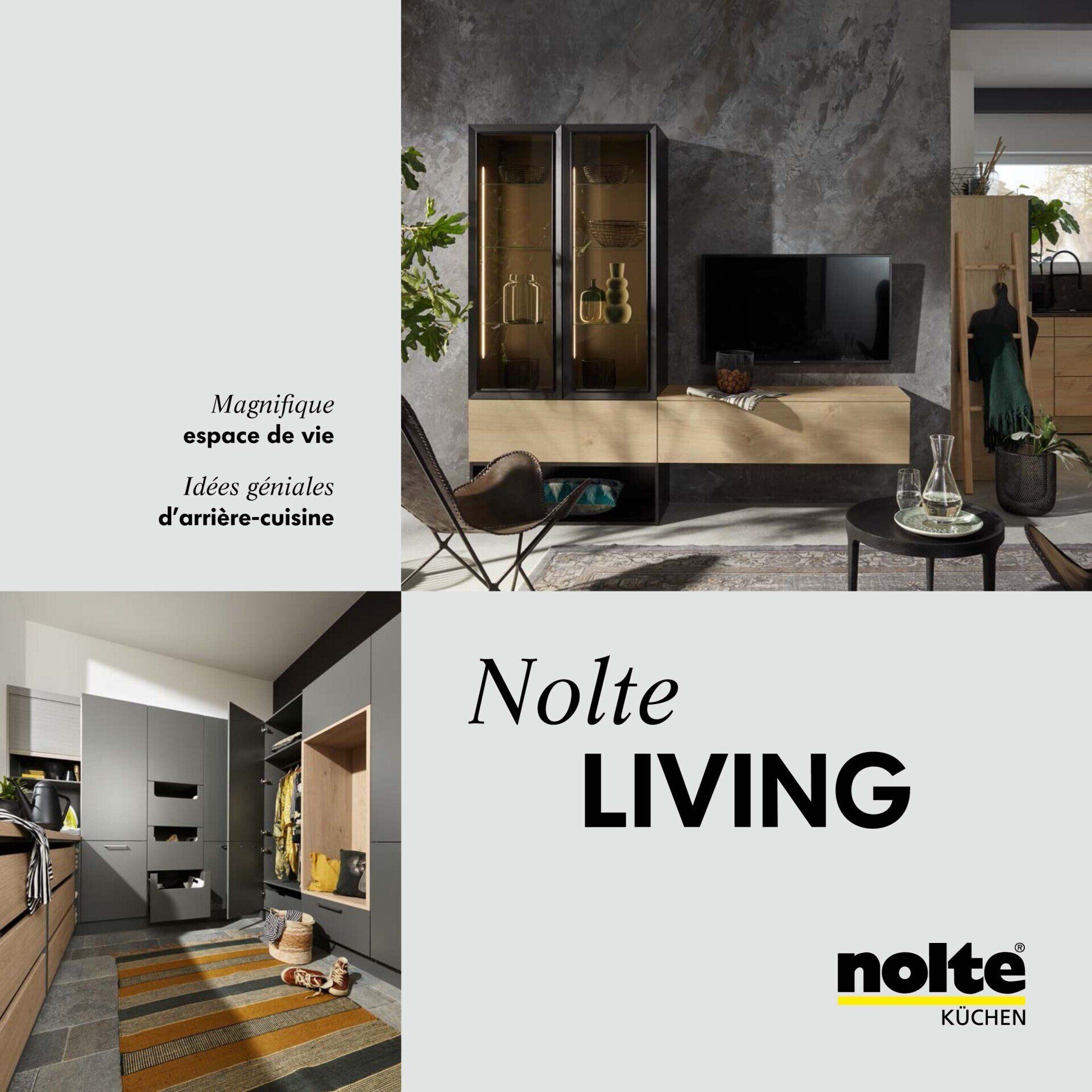 Une brochure pour nolte living montre un salon et une cuisine
