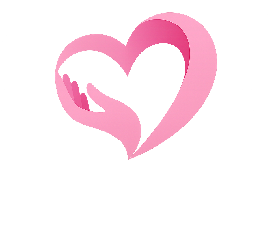 Pink heart with a hand cupping it; symbolizes care and support.
