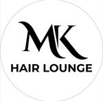 Ein schwarz-weißes Logo für einen Friseursalon namens MK Hair Lounge.