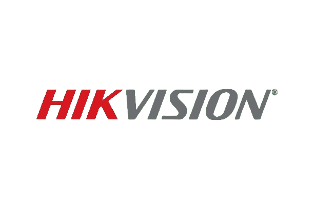The logo for hikvision is on a white background.
