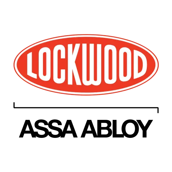 A logo for lockwood and assa abloy on a white background