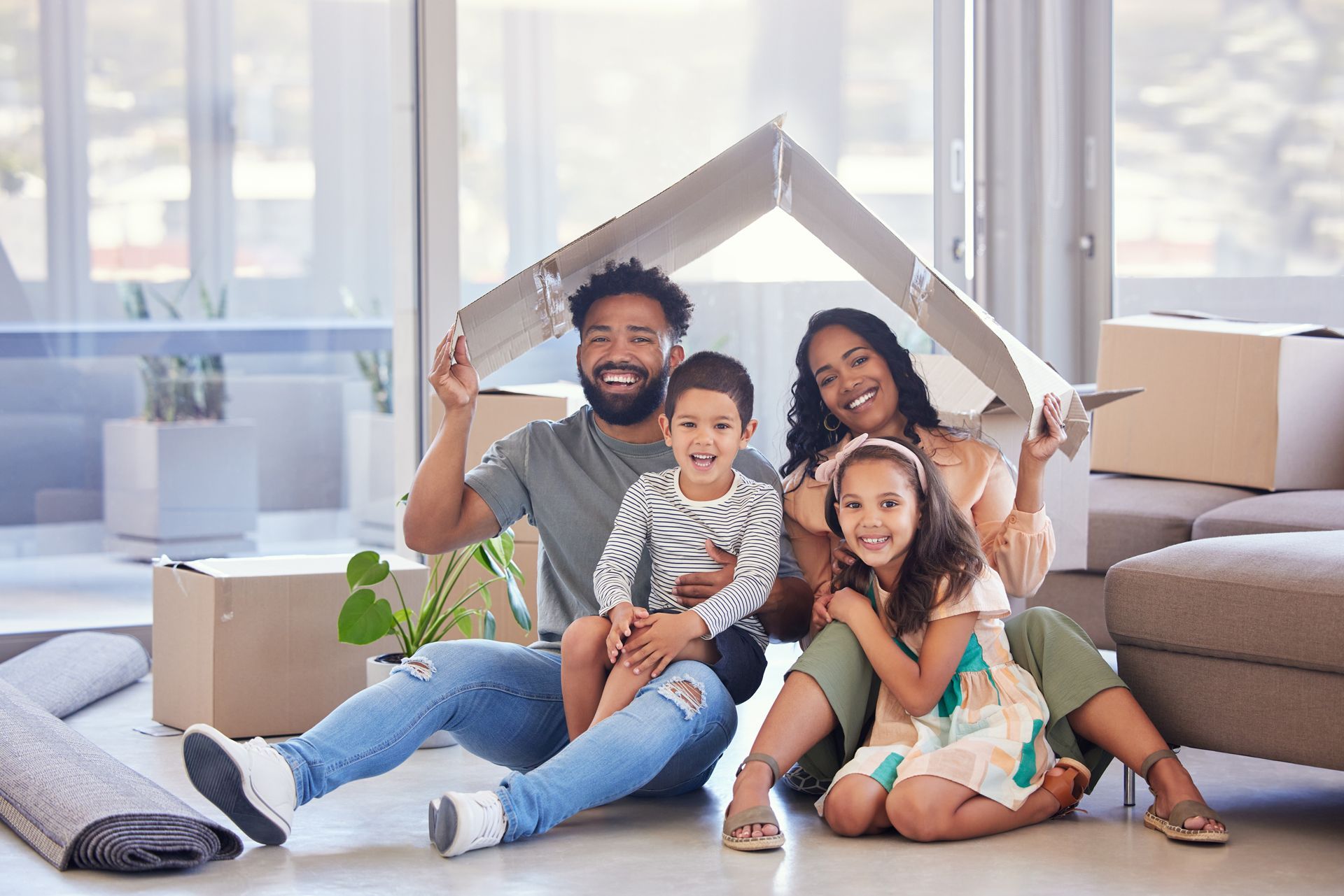 Happy family at home.
