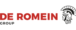 Logo van De Romein Group met tekst en een helmsilhouet.