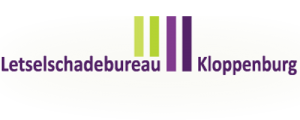 Logo for Letselschadebureau Kloppenburg; text in purple, green vertical bars.