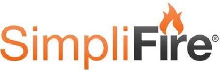 The simplifire logo is orange and black with a flame in the middle.