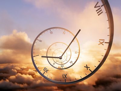 Transparent clock face over sky background