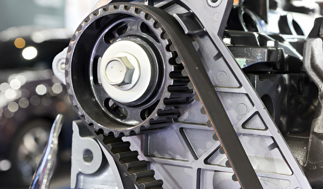 A close up of a belt on a car engine.